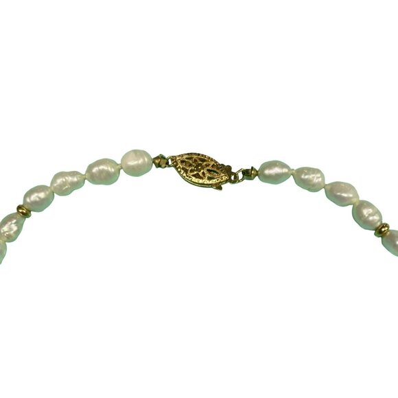 Vintage 14k Yellow Gold Clasp & Gold Spacer Beads Freshwater White Rice Pearl Ne - Picture 2 of 6